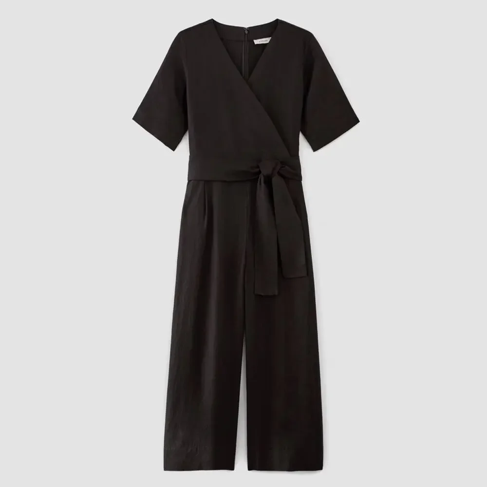 Everlane Black Linen Wrap Jumpsuit Size 10 NWOT Minimalist One Piece Sustainable